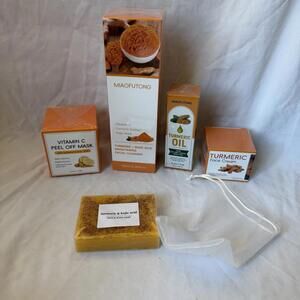 MIAOFUTONG Turmeric Skincare Set Cleanser Cream Oil Mask Soap 5pc Kit